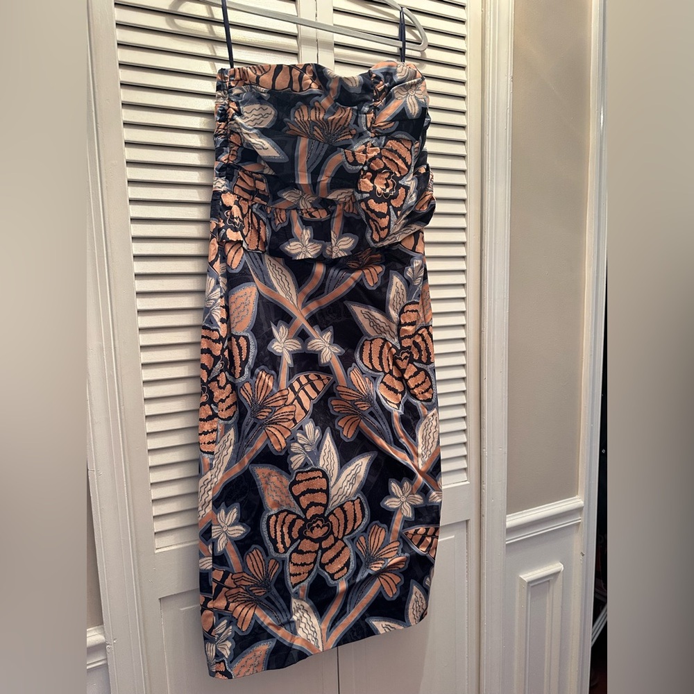 White House Black Market Strapless Dress in Blue and Peach